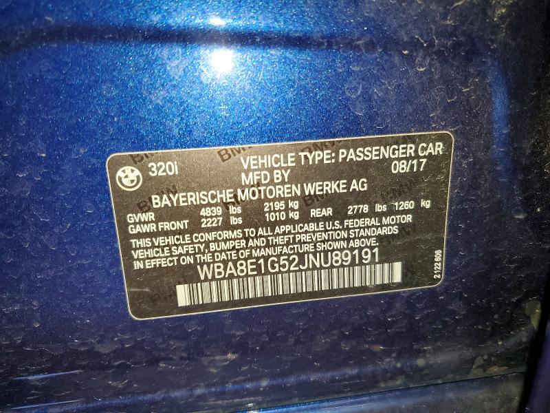 53046346 :رقم المزاد ، WBA8E1G52JNU89191 vin ، 2018 Bmw 320 مزاد بيع