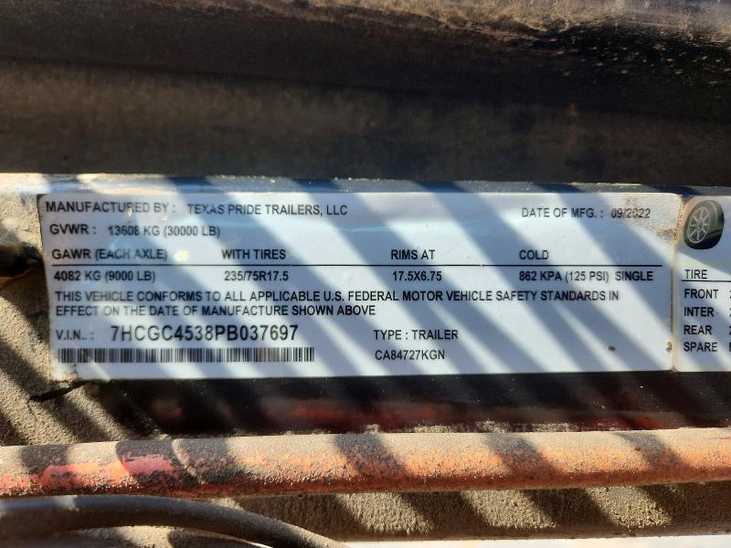 Продаж на аукціоні авто 2023 Texas Pride Trailers, vin: 7HCGC4538PB037697, номер лоту: 52918446