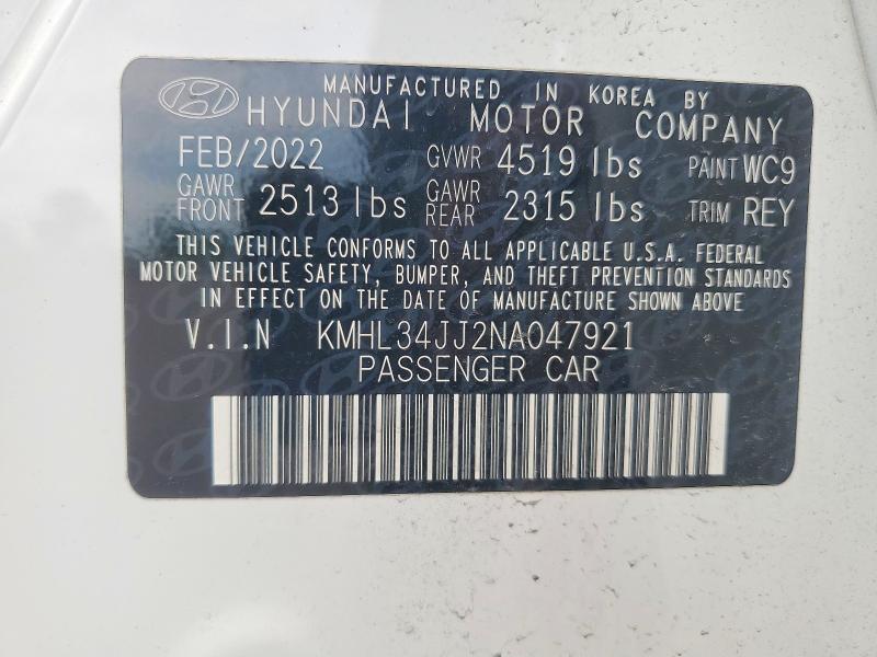Продаж на аукціоні авто 2022 Hyundai Sonata Hybrid, vin: KMHL34JJ2NA047921, номер лоту: 55219176