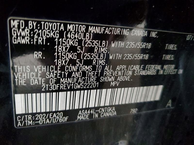 Aukcja sprzedaży 2016 Toyota Rav4, vin: 2T3DFREV1GW522201, numer aukcji: 54538236