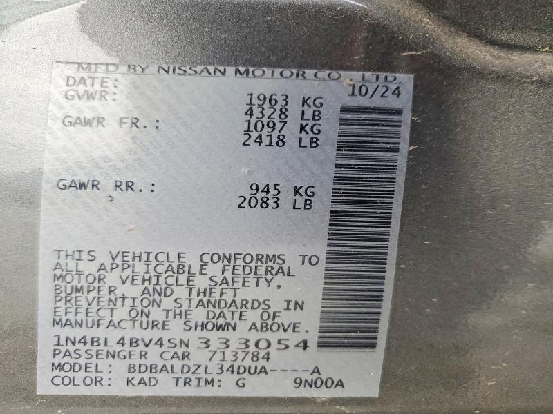 52095576 :رقم المزاد ، 1N4BL4BV4SN333054 vin ، 2025 Nissan Altima مزاد بيع