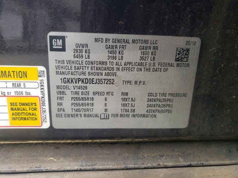 2014 Gmc Acadia მანქანა იყიდება აუქციონზე, vin: 1GKKVPKD0EJ357252, აუქციონის ნომერი: 52269396
