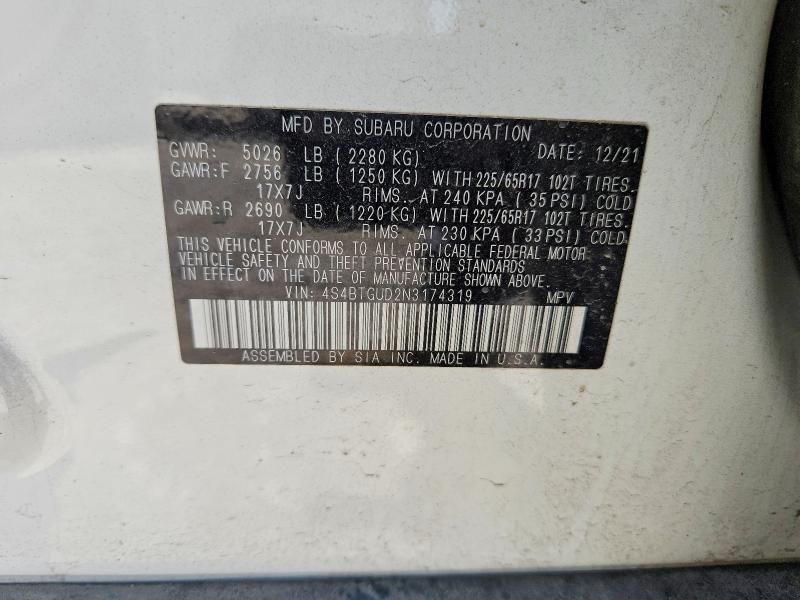 Aukcja sprzedaży 2022 Subaru Outback, vin: 4S4BTGUD2N3174319, numer aukcji: 52787456