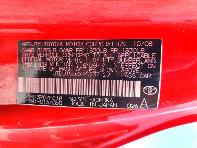 Aukcja sprzedaży 2009 Toyota Yaris, vin: JTDJT903X95237122, numer aukcji: 55516796