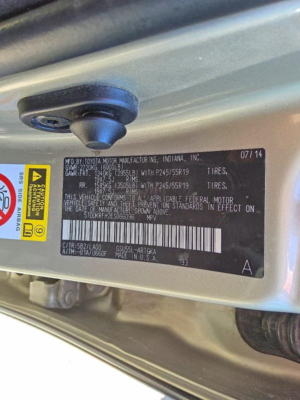 51300116 :رقم المزاد ، 5TDDKRFH2ES066096 vin ، 2014 Toyota Highlander مزاد بيع
