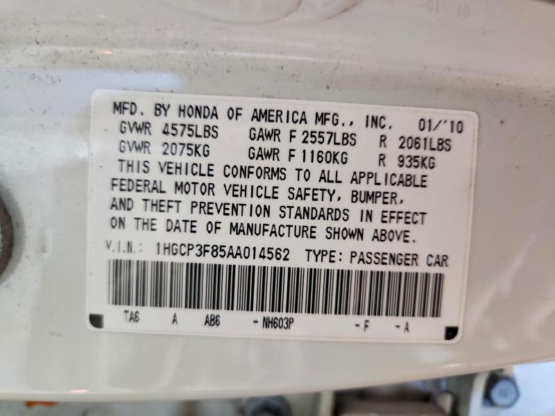 55321526 :رقم المزاد ، 1HGCP3F85AA014562 vin ، 2010 Honda Accord مزاد بيع