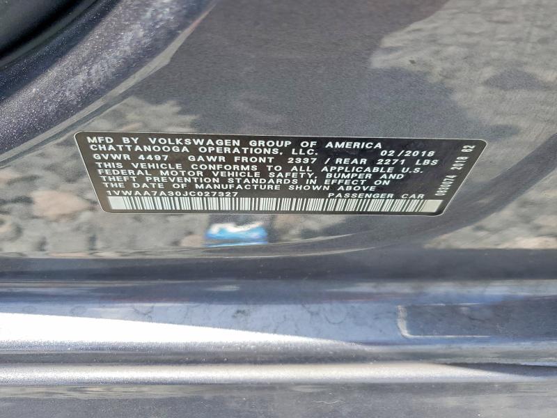 Aukcja sprzedaży 2018 Volkswagen Passat, vin: 1VWAA7A30JC027327, numer aukcji: 51872456