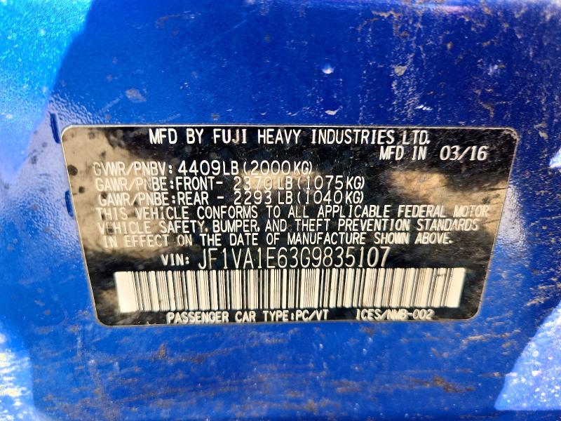 55347266 :رقم المزاد ، JF1VA1E63G9835107 vin ، 2016 Subaru Wrx مزاد بيع