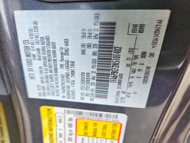 2022 Ford Mustang მანქანა იყიდება აუქციონზე, vin: 1FA6P8CF2N5101402, აუქციონის ნომერი: 55047226