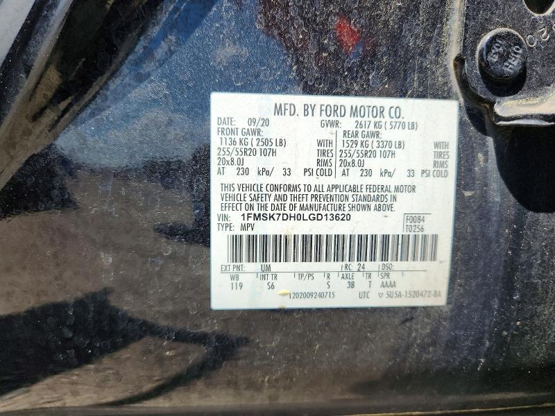 2020 Ford Explorer მანქანა იყიდება აუქციონზე, vin: 1FMSK7DH0LGD13620, აუქციონის ნომერი: 54653126