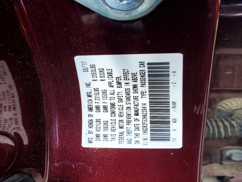 52365646 :رقم المزاد ، 1HGCR2F53HA226414 vin ، 2017 Honda Accord مزاد بيع