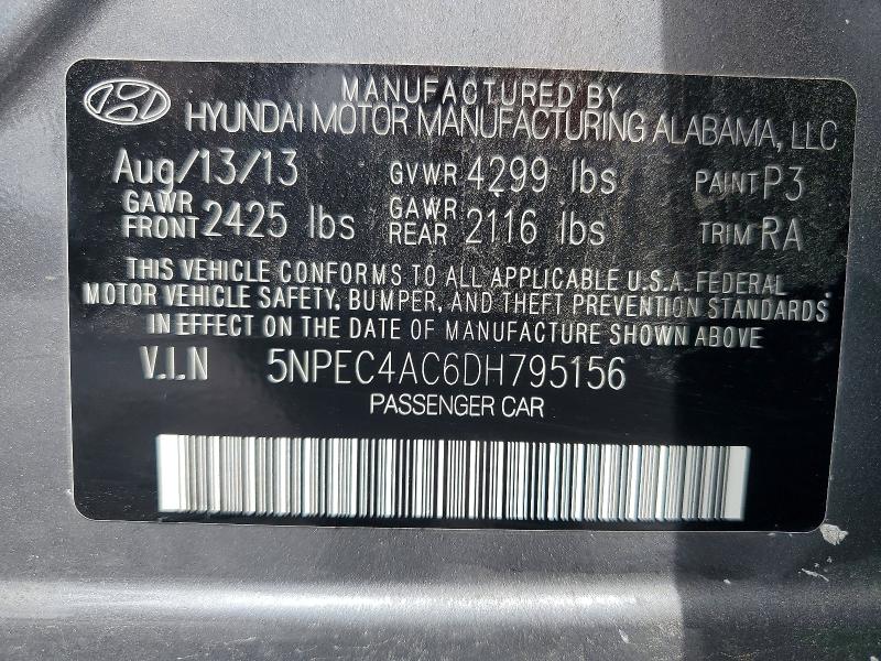 2013 Hyundai Sonata მანქანა იყიდება აუქციონზე, vin: 5NPEC4AC6DH795156, აუქციონის ნომერი: 55173096