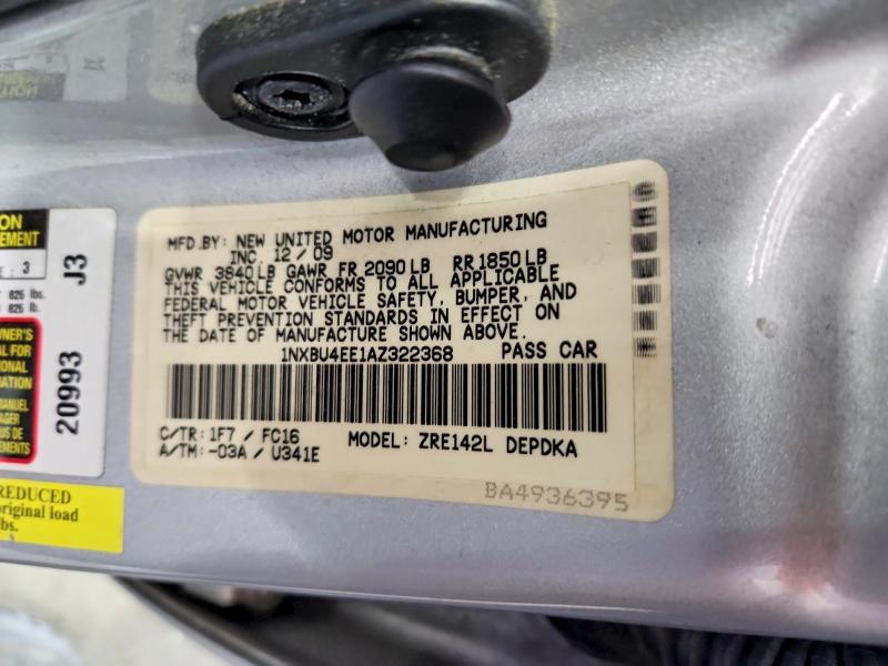 2010 Toyota Corolla მანქანა იყიდება აუქციონზე, vin: 1NXBU4EE1AZ322368, აუქციონის ნომერი: 52236096