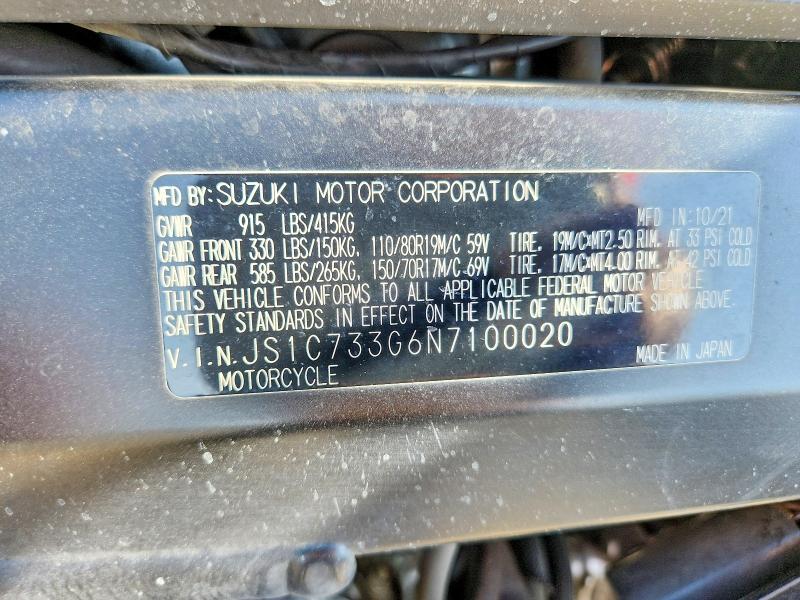 Aukcja sprzedaży 2022 Suzuki Dl650, vin: JS1C733G6N7100020, numer aukcji: 54817646