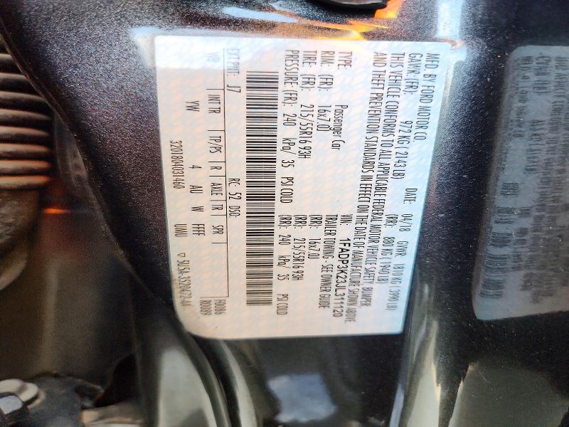 55103206 :رقم المزاد ، 1FADP3K23JL311120 vin ، 2018 Ford Focus مزاد بيع
