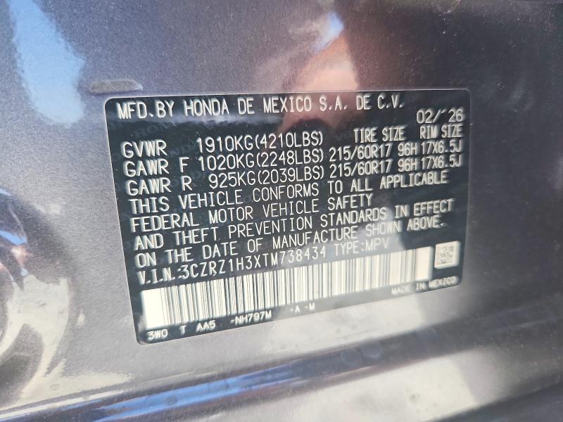 53199826 :رقم المزاد ، 3CZRZ1H3XTM738434 vin ، 2026 Honda Hr-v مزاد بيع