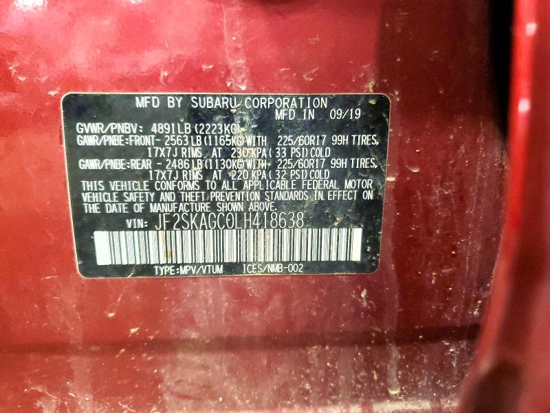 Продаж на аукціоні авто 2020 Subaru Forester, vin: JF2SKAGC0LH418638, номер лоту: 54235446