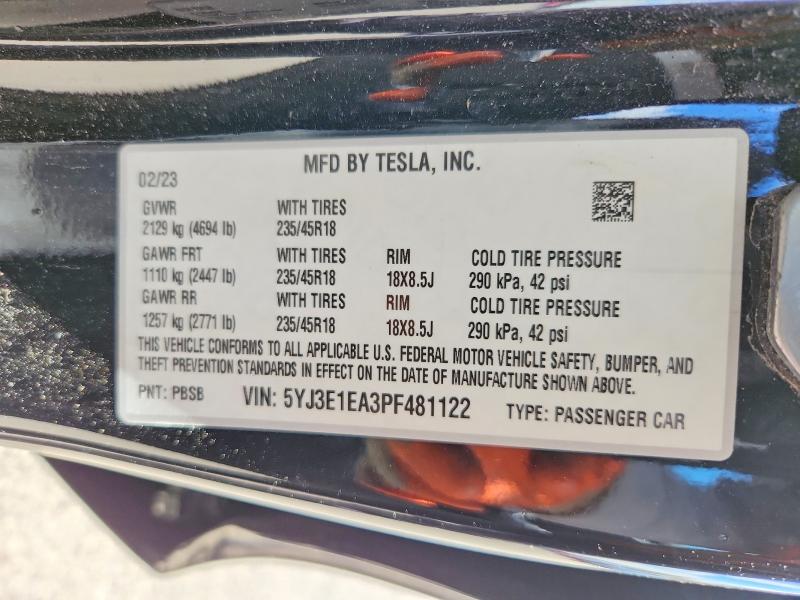 Продажа на аукционе авто 2023 Tesla Model 3, vin: 5YJ3E1EA3PF481122, номер лота: 52835626