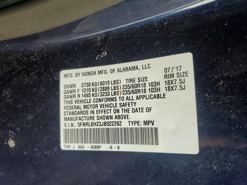 2024 Honda Odyssey მანქანა იყიდება აუქციონზე, vin: 5FNRL6H23JB022262, აუქციონის ნომერი: 54669466