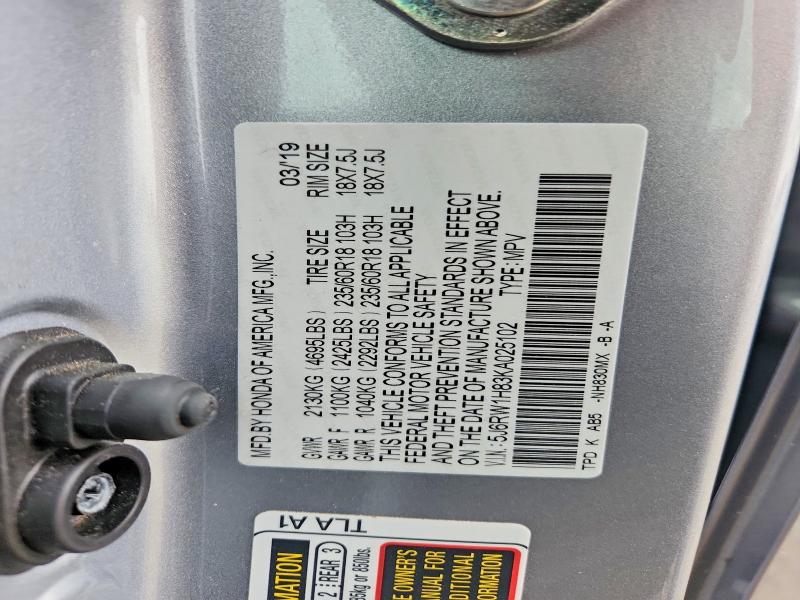 Продаж на аукціоні авто 2019 Honda Cr-v, vin: 5J6RW1H83KA025102, номер лоту: 54234716