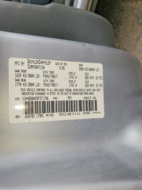 54719466 :رقم المزاد ، 1D4HB38N25F571706 vin ، 2005 Dodge Durango مزاد بيع