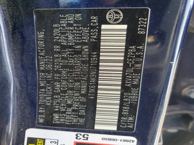 2022 Toyota Camry მანქანა იყიდება აუქციონზე, vin: 4T1K61AK9NU710944, აუქციონის ნომერი: 51657906