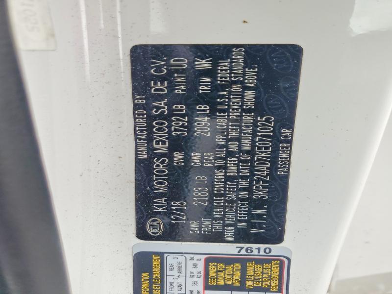 2019 Kia Forte მანქანა იყიდება აუქციონზე, vin: 3KPF24AD7KE071025, აუქციონის ნომერი: 55568856