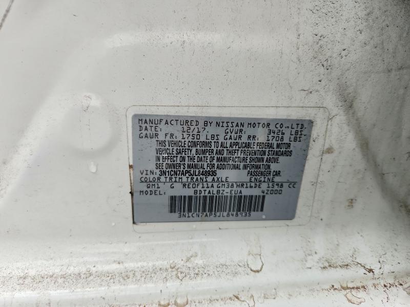Продаж на аукціоні авто 2018 Nissan Versa, vin: 3N1CN7AP5JL848935, номер лоту: 54524666