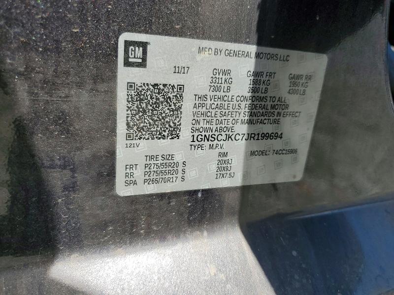 52437256 :رقم المزاد ، 1GNSCJKC7JR199694 vin ، 2018 Chevrolet Suburban مزاد بيع