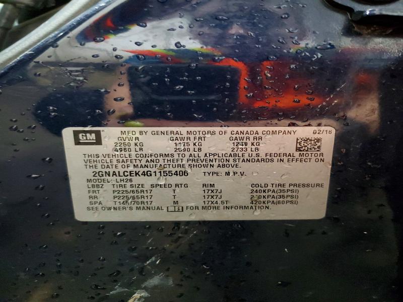53989906 :رقم المزاد ، 2GNALCEK4G1155406 vin ، 2016 Chevrolet Equinox مزاد بيع