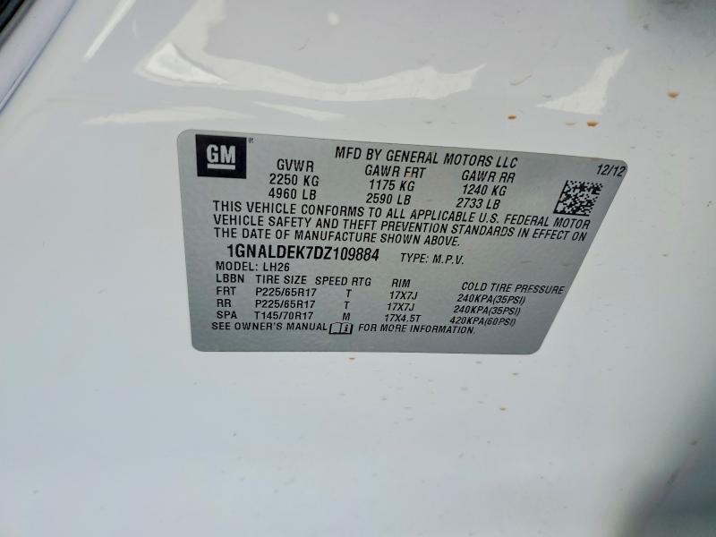 Aukcja sprzedaży 2013 Chevrolet Equinox, vin: 1GNALDEK7DZ109884, numer aukcji: 52330126