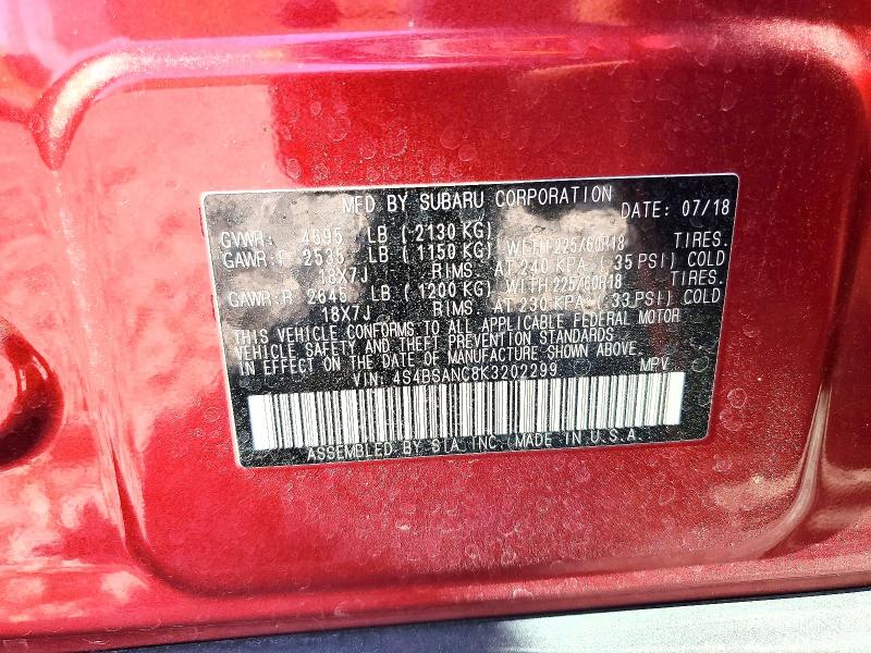 52374706 :رقم المزاد ، 4S4BSANC8K3202299 vin ، 2019 Subaru Outback مزاد بيع