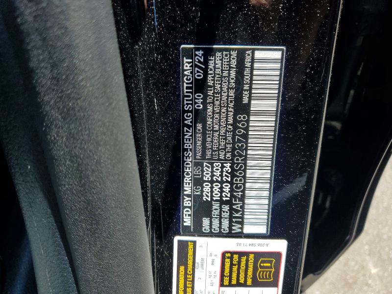 2025 Mercedes-benz C მანქანა იყიდება აუქციონზე, vin: W1KAF4GB6SR237968, აუქციონის ნომერი: 52765496