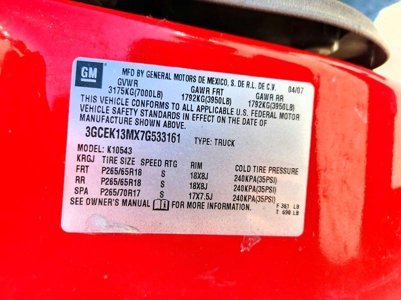 Aukcja sprzedaży 2007 Chevrolet Silverado, vin: 3GCEK13MX7G533161, numer aukcji: 53247836