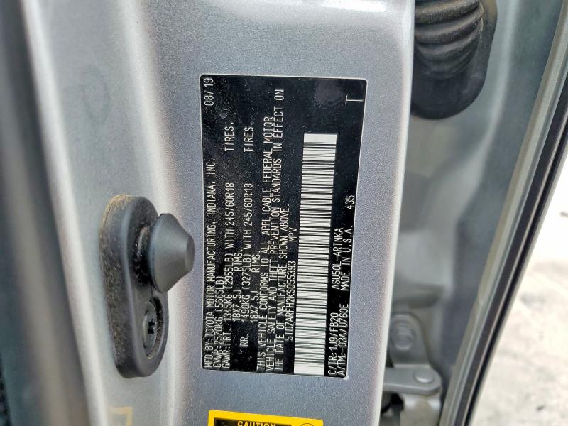 Aukcja sprzedaży 2019 Toyota Highlander, vin: 5TDZARFH2KS055393, numer aukcji: 54688566