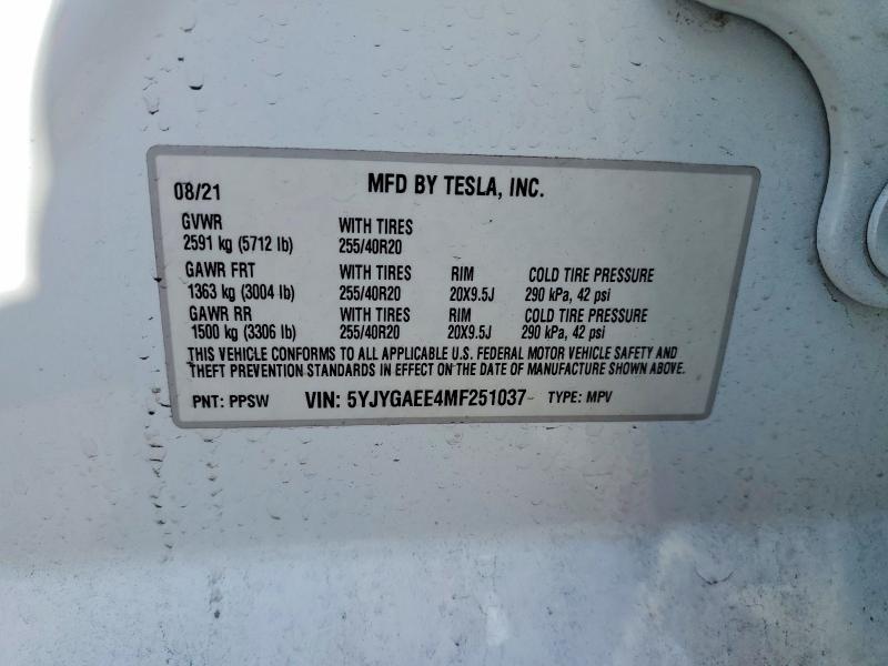 Продажа на аукционе авто 2021 Tesla Model Y, vin: 5YJYGAEE4MF251037, номер лота: 52575406