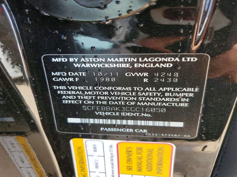 Продаж на аукціоні авто 2012 Aston Martin V8, vin: SCFEBBAK3CGC16050, номер лоту: 53401676