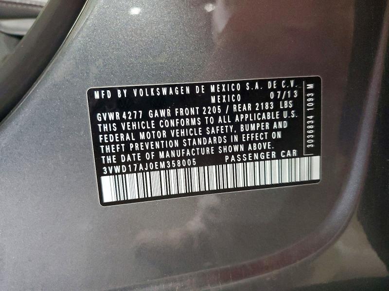 2014 Volkswagen Jetta მანქანა იყიდება აუქციონზე, vin: 3VWD17AJ0EM358005, აუქციონის ნომერი: 54903386