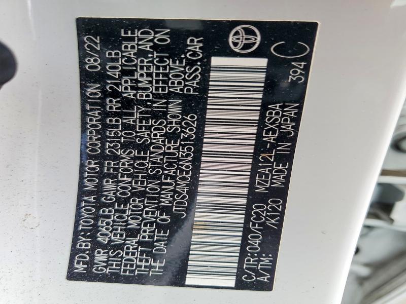 2022 Toyota Corolla მანქანა იყიდება აუქციონზე, vin: JTDS4MCE6N3513626, აუქციონის ნომერი: 54001066