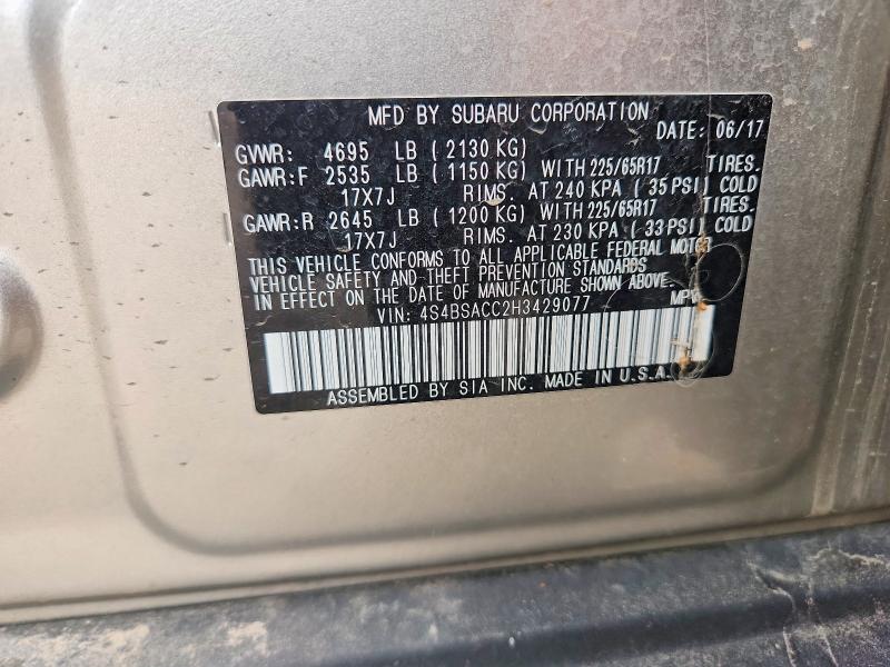 Продажа на аукционе авто 2017 Subaru Outback, vin: 4S4BSACC2H3429077, номер лота: 51895406