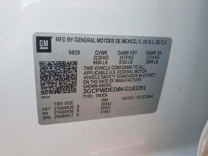 54862596 :رقم المزاد ، 3GCPWDED8KG183291 vin ، 2019 Chevrolet Silverado مزاد بيع
