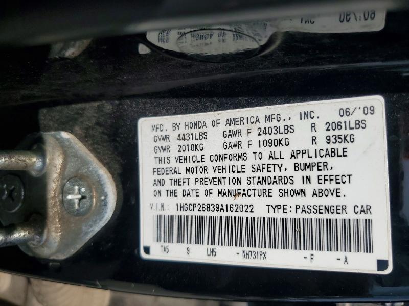 51410356 :رقم المزاد ، 1HGCP26839A162022 vin ، 2009 Honda Accord مزاد بيع