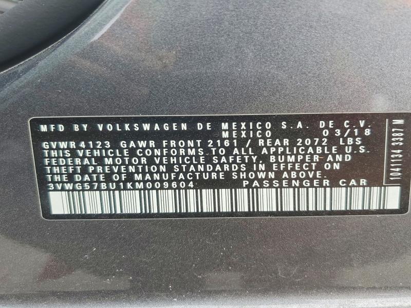 53267766 :رقم المزاد ، 3VWG57BU1KM009604 vin ، 2019 Volkswagen Jetta مزاد بيع