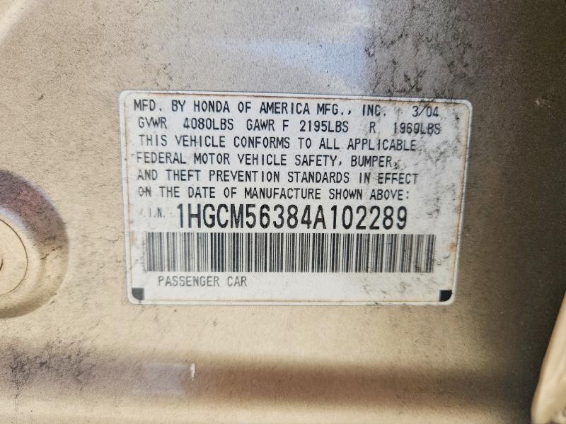 Aukcja sprzedaży 2004 Toyota 0125, vin: 1HGCM56384A102289, numer aukcji: 55126086