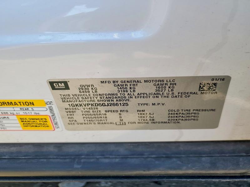 Aukcja sprzedaży 2016 Gmc Acadia, vin: 1GKKVPKD5GJ266125, numer aukcji: 55228196