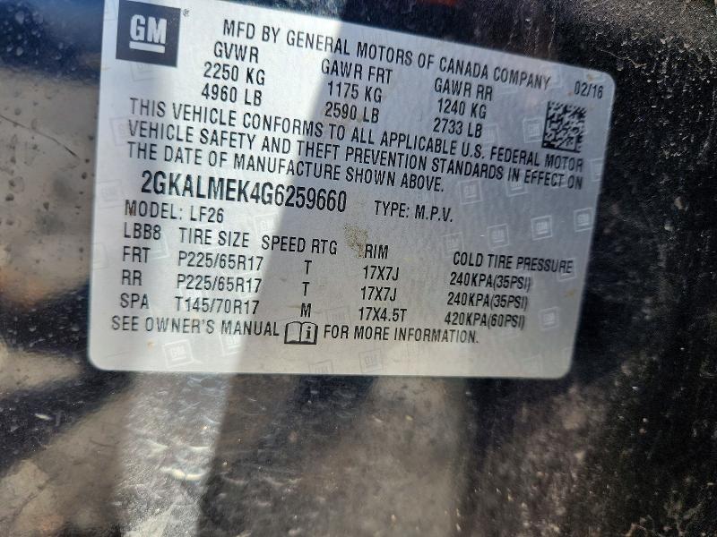 52087106 :رقم المزاد ، 2GKALMEK4G6259660 vin ، 2016 Gmc Terrain مزاد بيع