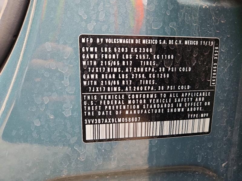 2020 Volkswagen Tiguan მანქანა იყიდება აუქციონზე, vin: 3VV3B7AX9LM058607, აუქციონის ნომერი: 52679316