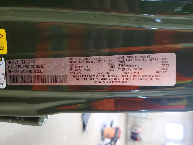 Продаж на аукціоні авто 2020 Jeep Wrangler Unlimited, vin: 1C4HJXFN4LW338062, номер лоту: 52707136