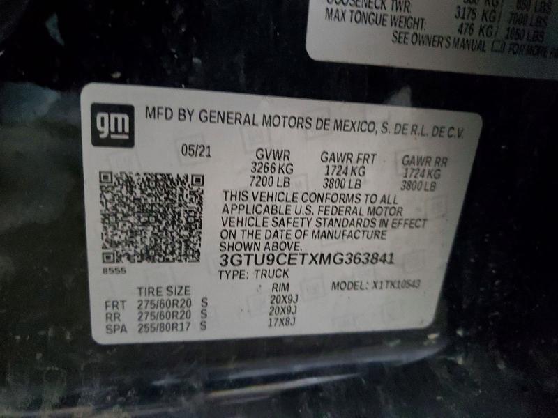 Aukcja sprzedaży 2021 Gmc Sierra, vin: 3GTU9CETXMG363841, numer aukcji: 52391816