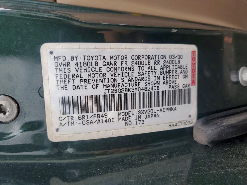 54819906 :رقم المزاد ، JT2BG28K3Y0482408 vin ، 2000 Toyota Camry مزاد بيع